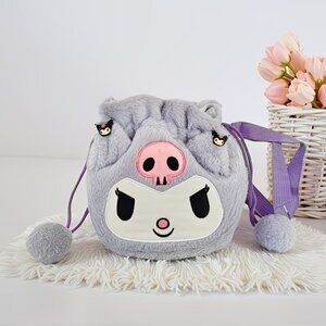 💲5⃣▶Cute Purple Plush Kuromi Drawstring Bag Girl Women